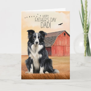 Border Collie Dog Red Barn Western Father's Day Holiday Card