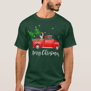 Border Collie Dog Riding Red Truck Christmas T-Shirt