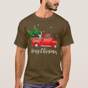 Border Collie Dog Riding Red Truck Christmas  T-Shirt