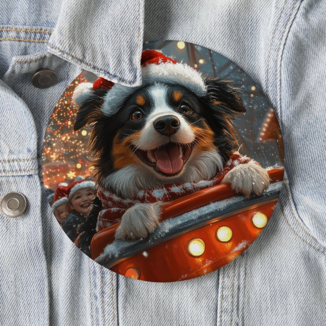 Border Collie Dog Roller Coaster Christmas 6 Cm Round Badge (In Situ)