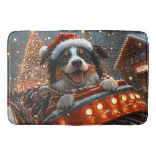 Border Collie Dog Roller Coaster Christmas Bath Mat