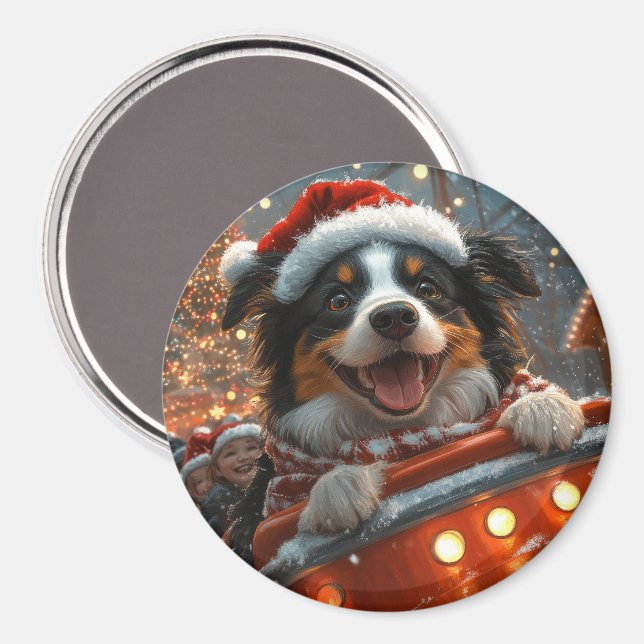Border Collie Dog Roller Coaster Christmas Magnet (Front/Back)