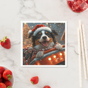 Border Collie Dog Roller Coaster Christmas Napkin