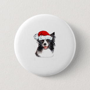Border Collie Dog Santa Christmas Lights Xmas Boys 6 Cm Round Badge