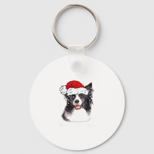 Border Collie Dog Santa Christmas Lights Xmas Boys Key Ring (Front)