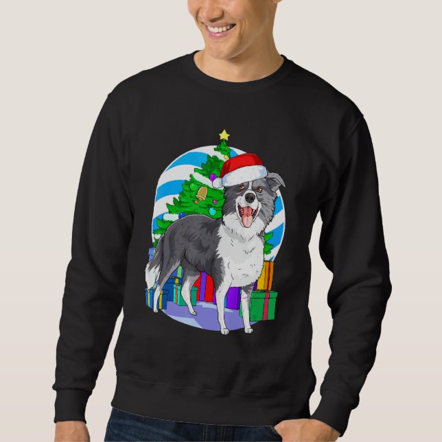 Border Collie Dog Santa Christmas Tree Decor Sweatshirt (Front)