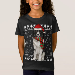 Border Collie Dog Santa Hat Xmas Ugly Christmas T-Shirt