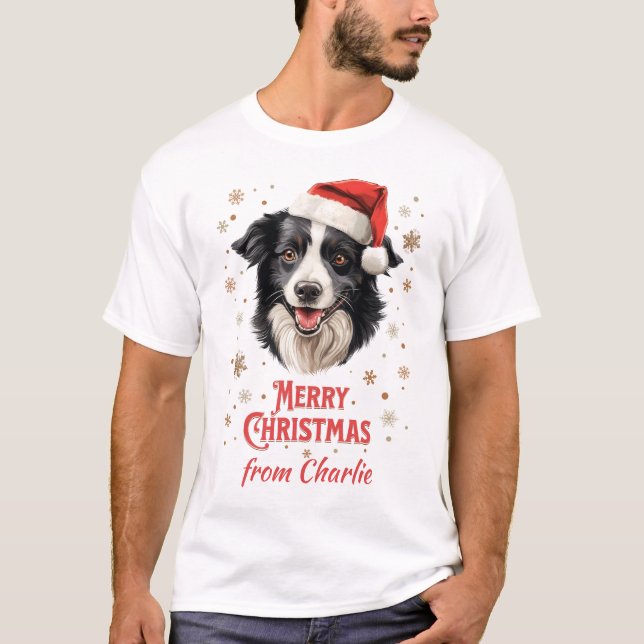 Border Collie Dog Santa Merry Christmas T-Shirt (Front)