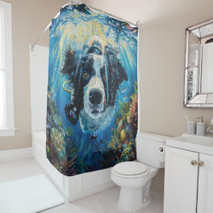Border Collie Dog Scuba Diving Underwater Shower Curtain
