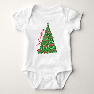 Border Collie Dog Silhouette Christmas Tree Red Baby Bodysuit