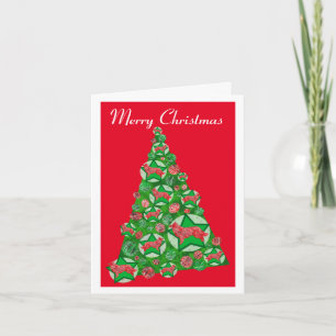 Border Collie Dog Silhouette Christmas Tree Red Card