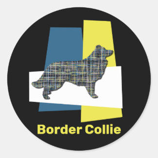 Border Collie Dog Silhouette Grid Tri-color Classic Round Sticker