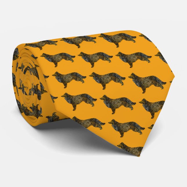 Border Collie Dog Silhouette Halloween Orange Tie (Rolled)