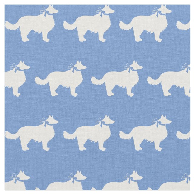 Border Collie Dog Silhouette Pet Light Blue Fabric (Close Up)