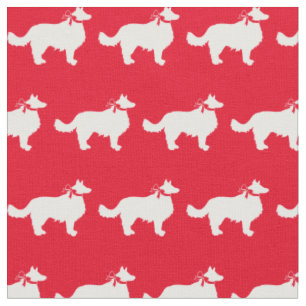 Border Collie Dog Silhouette Pet Red Fabric