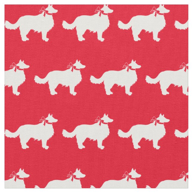 Border Collie Dog Silhouette Pet Red Fabric (Close Up)