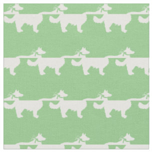 Border Collie Dog Silhouette Pet Sage Green Fabric