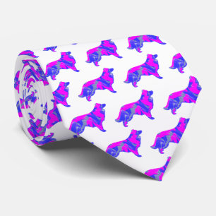 Border Collie Dog Silhouette Pink&Blue White Tie