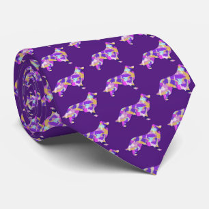 Border Collie Dog Silhouette Purple Dk Purple Neck Tie