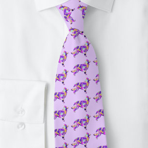 Border Collie Dog Silhouette Purple Lt Purple Neck Tie