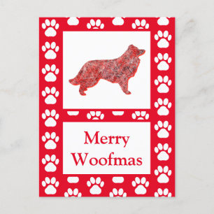 Border Collie Dog Silhouette Red Merry Christmas Postcard