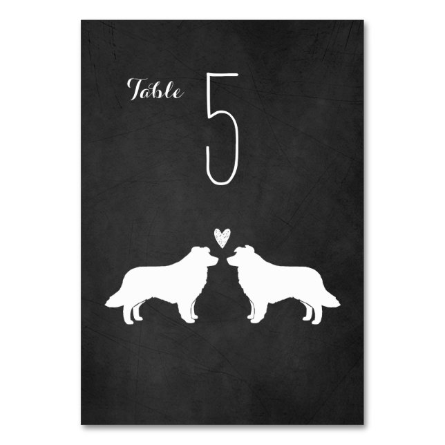Border Collie Dog Silhouettes Wedding Reception Table Number (Front)