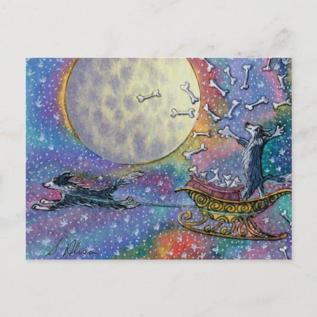 Border Collie dog throwing bones to the world Postcard (Front)