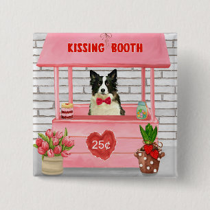 Border Collie Dog Valentine's Day Kissing Booth 15 Cm Square Badge