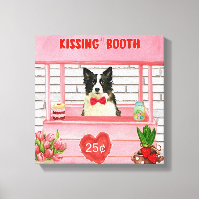 Border Collie Dog Valentine's Day Kissing Booth Canvas Print (Front)