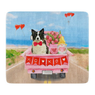 Border Collie Dog Valentine's Day Truck Hearts Cutting Board