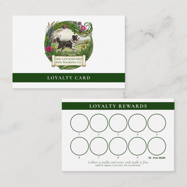  Border Collie Dog Walker Custom Loyalty Card (Front/Back)
