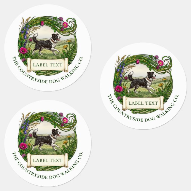 Border Collie Dog Walker Custom Waterproof Labels  (Group)