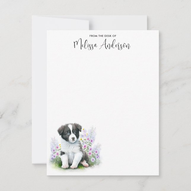 Border Collie Dog Watercolor Puppy Personalised Card (Front)