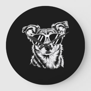 Border Collie Dog Wearing Sunglasses Vintage Pet Large Clock