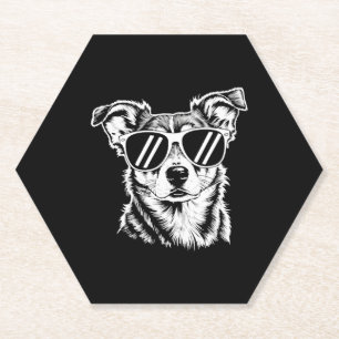 Border Collie Dog Wearing Sunglasses Vintage Pet Paper Coaster