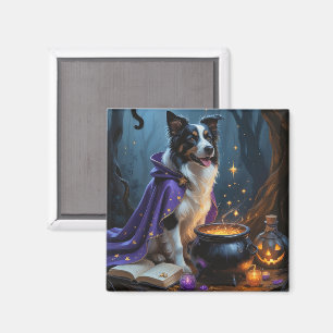 Border Collie Dog Whimsical Halloween Painting Magnet