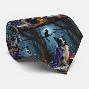 Border Collie Dog Whimsical Halloween Painting Tie