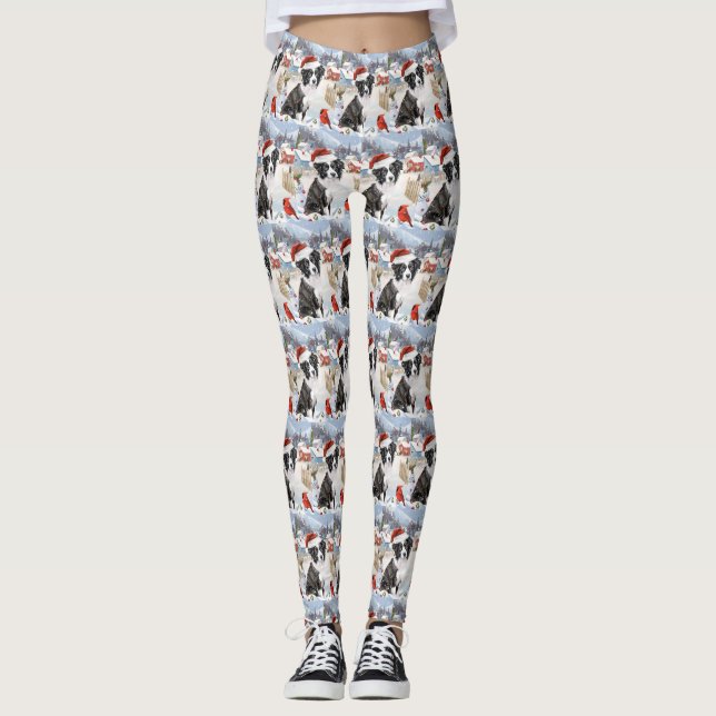 Border Collie Dog Winter Wonderland Christmas Joy Leggings (Front)