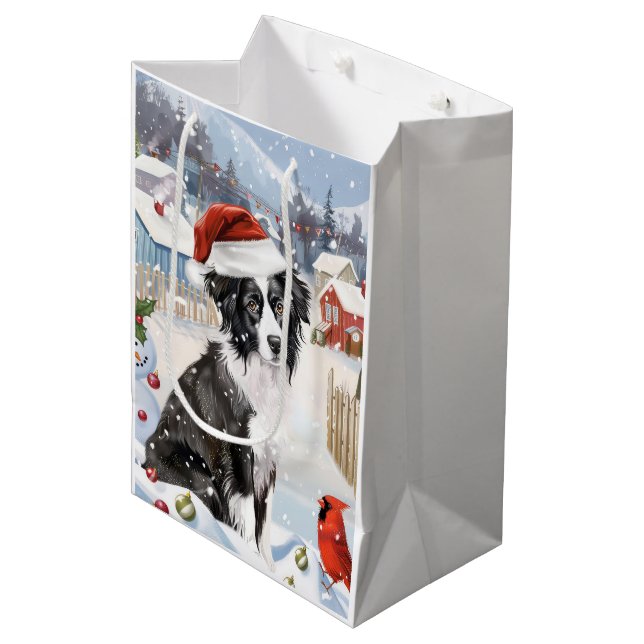 Border Collie Dog Winter Wonderland Christmas Joy Medium Gift Bag (Front Angled)