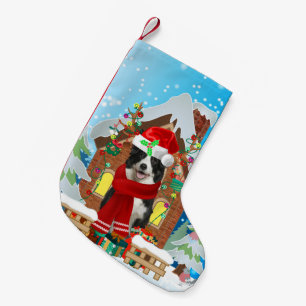 Border Collie dog with Christmas gifts Small Christmas Stocking