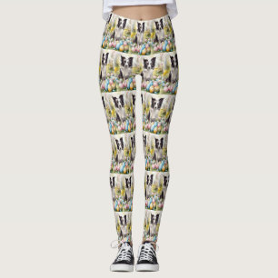 Border Collie Dog with Easter Eggs Holiday  Leggings