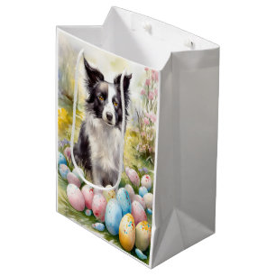 Border Collie Dog with Easter Eggs Holiday Medium Gift Bag