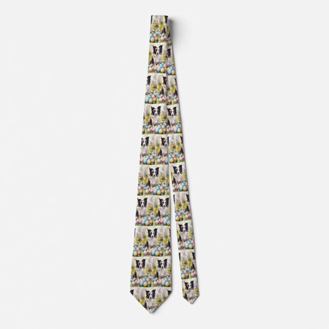 Border Collie Dog with Easter Eggs Holiday  Tie (Front)