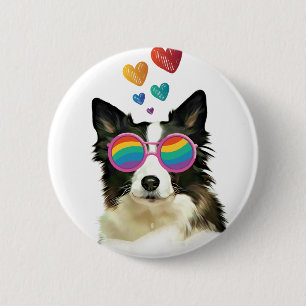 Border Collie  Dog with Hearts Valentine's Day 6 Cm Round Badge