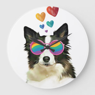 Border Collie  Dog with Hearts Valentine's Day  Large Clock