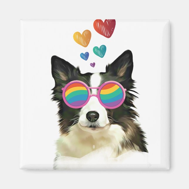 Border Collie  Dog with Hearts Valentine's Day  Magnet (Front)
