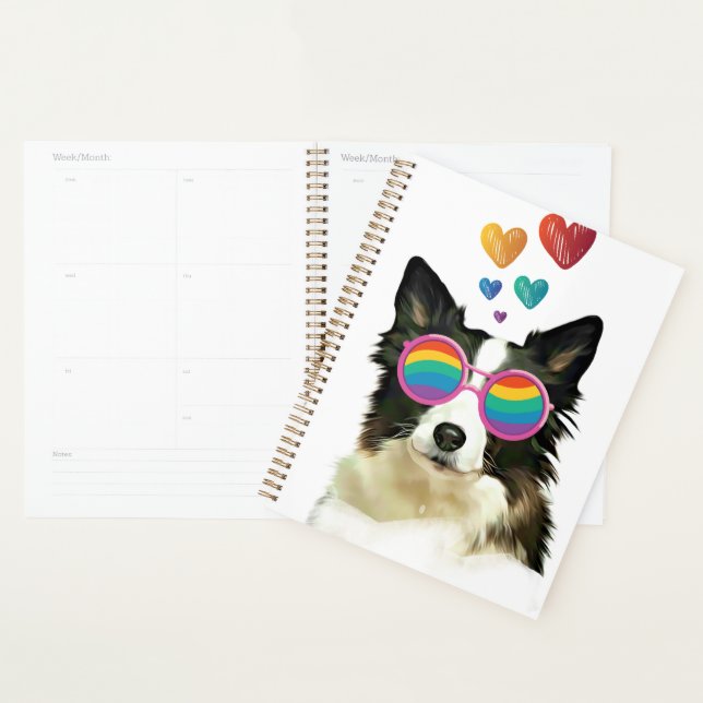 Border Collie  Dog with Hearts Valentine's Day  Planner (Display)