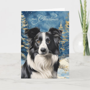 Border Collie Dog Woodland Forest Christmas Holiday Card