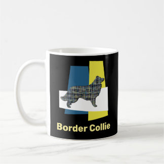 Border Collie Dog Yellow & Black Grid Abstract Coffee Mug