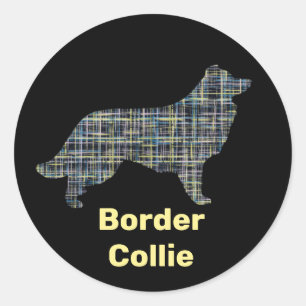 Border Collie Dog Yellow & Black Grid Line Classic Round Sticker